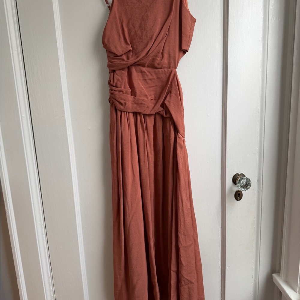 Moon River Coral Toned One Shoulder Maxi Dress- Size XS